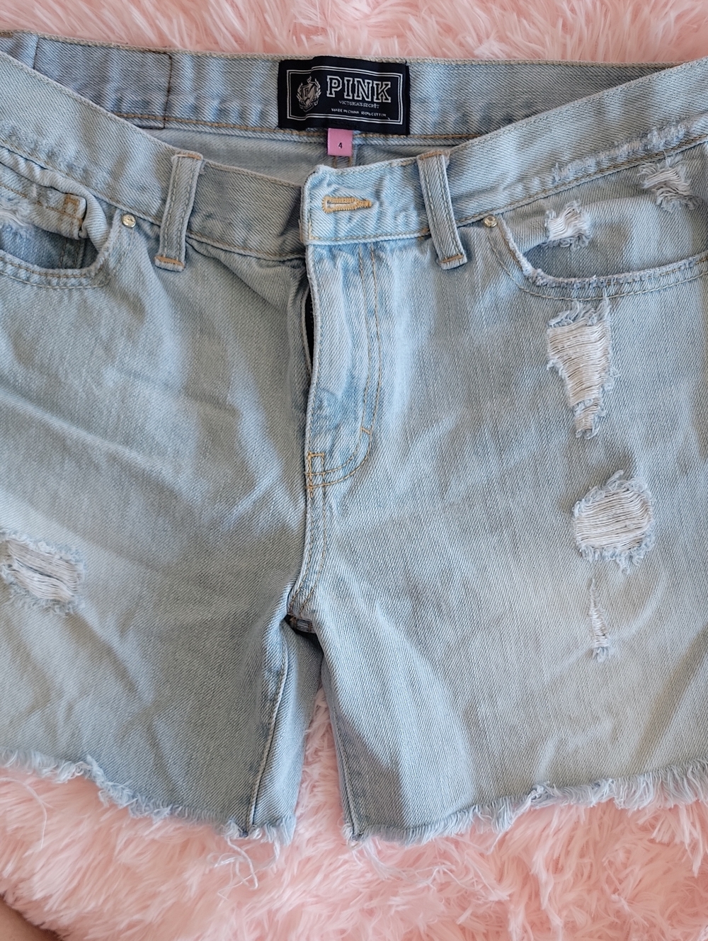 PINK Victoria's Secret Light Blue Distressed Denim Shorts